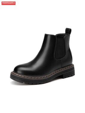 Girls Ankle Boots Kids Slip On Lug Sole Chelsea Booties with Zipper